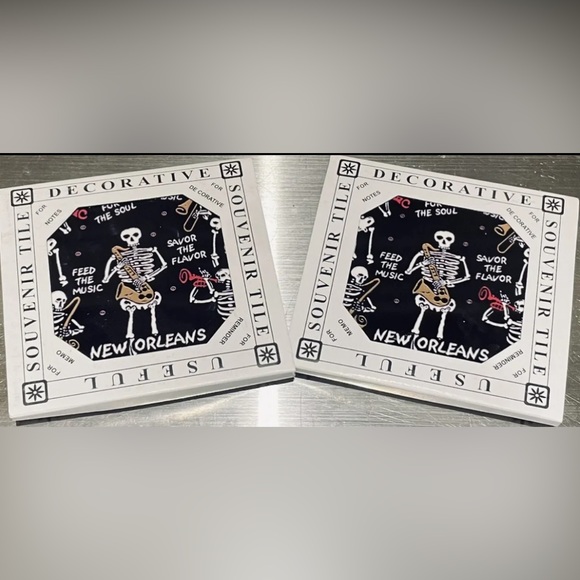 Ceramic Tiles Set skeleton New Orleans gift collectible jazz pair new souvenir - Picture 2 of 4